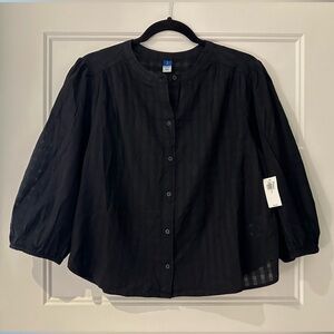Small Cotton Black Button-Up Blouse With Stripe  NWT